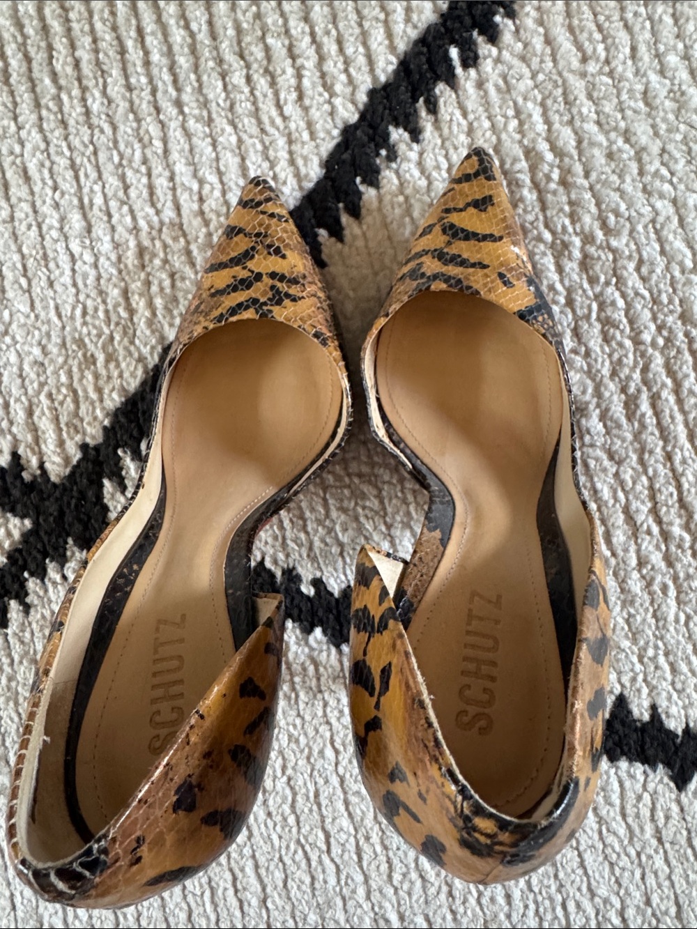 SCHUTZ Tan and Black Snake-Print Pointed D'Orsay Pumps - Picture 5 of 6